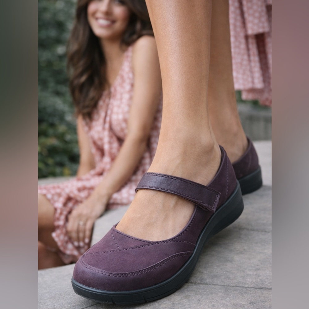 Hotter Plum Leather Mary Jane Comfort‎ Shoes Cushioned Walking Flats UK 6 UK 8